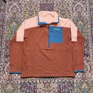 Cotopaxi Pink and Brown Fleece Sweatshirt with Blue Accents